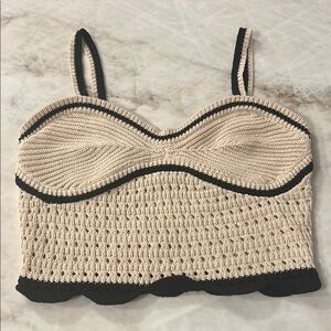 Lulu's Always in Charge Beige Crochet Scalloped Bustier Tank Top